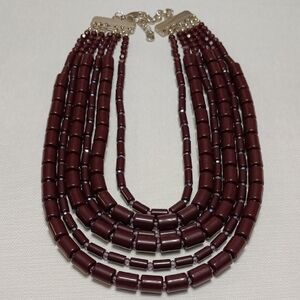 Elegant Burgundy Barrel Beaded Necklace